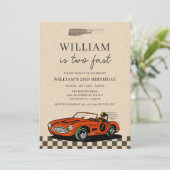 ヴィンテージレーシングカー2速い男の子2nd誕生日 招待状 (スタンド正面)