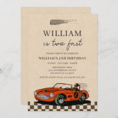 ヴィンテージレーシングカー2速い男の子2nd誕生日 招待状 (正面/裏面)
