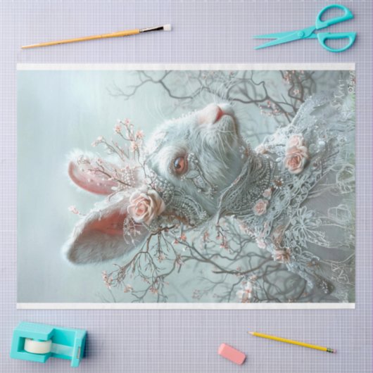 ヴィンテージレースお洒落イースターラビットデクページ 薄葉紙 (クラフト)