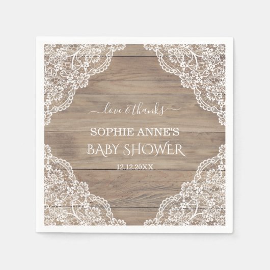 ヴィンテージレースお洒落オールドバーンドベイビーシャワーフェイバー スタンダードカクテルナプキン (正面)