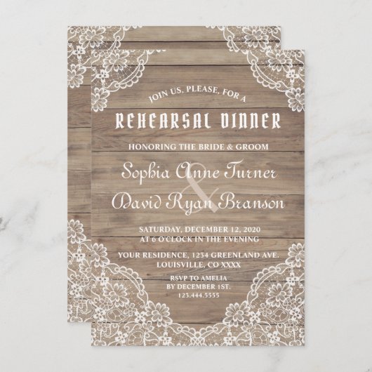 ヴィンテージレースお洒落オールドバーンリハーサルディナー 招待状 (正面/裏面)