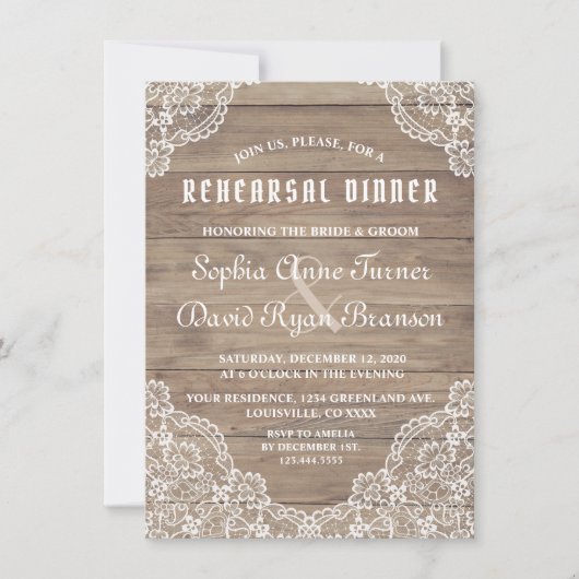 ヴィンテージレースお洒落オールドバーンリハーサルディナー 招待状 (正面)