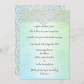 ヴィンテージレースかわいらしグリーンブルー優雅な結婚式 招待状 (正面/裏面)