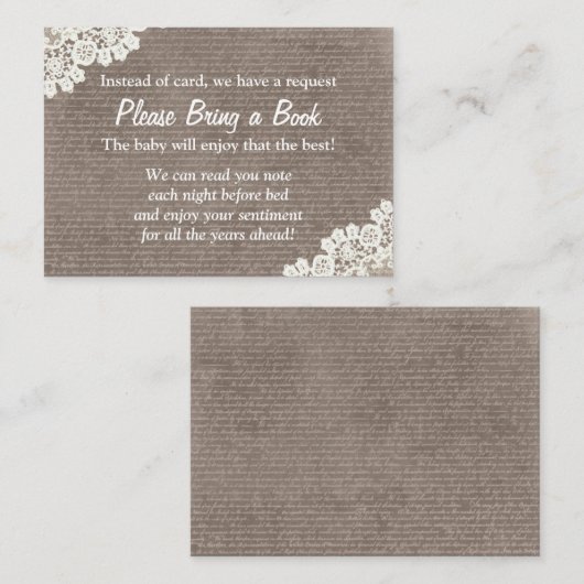 ヴィンテージレースが本を持って来る赤ちゃんシャワー挿入 エンクロージャーカード (正面/裏面)