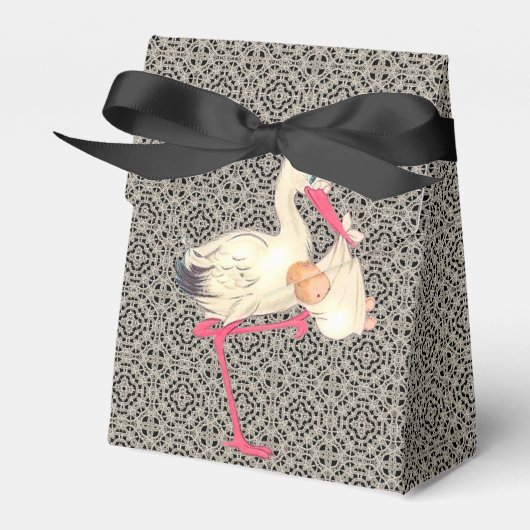 ヴィンテージレースとコウノトリ赤ちゃんシャワー フェイバーボックス (正面サイド)