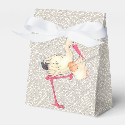 ヴィンテージレースとコウノトリ赤ちゃんシャワー フェイバーボックス (正面サイド)