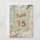 ヴィンテージレースとデイジー素朴テーブル番号カード 招待状 (正面)