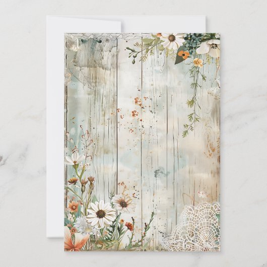 ヴィンテージレースとデイジー素朴日付の保存 招待状 (裏面)