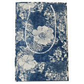 ヴィンテージレースとデニムテクスチャ ミディアムペーパーバッグ (正面)