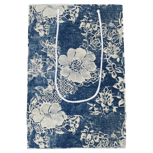 ヴィンテージレースとデニムテクスチャ ミディアムペーパーバッグ (裏面)