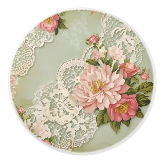 ヴィンテージレースとバラ セラミックノブ (正面)