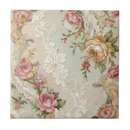 ヴィンテージレースとバラ タイル