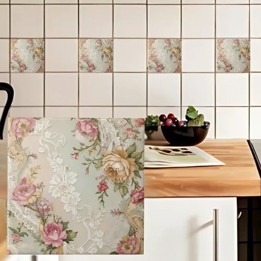 ヴィンテージレースとバラ タイル