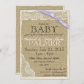 ヴィンテージレースとバーブベビーシャワーパープル 招待状 (正面/裏面)