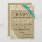ヴィンテージレースとバーブベビーシャワー 招待状 (正面/裏面)