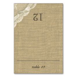 ヴィンテージレースとバーラップのシーティングカード テーブルナンバー