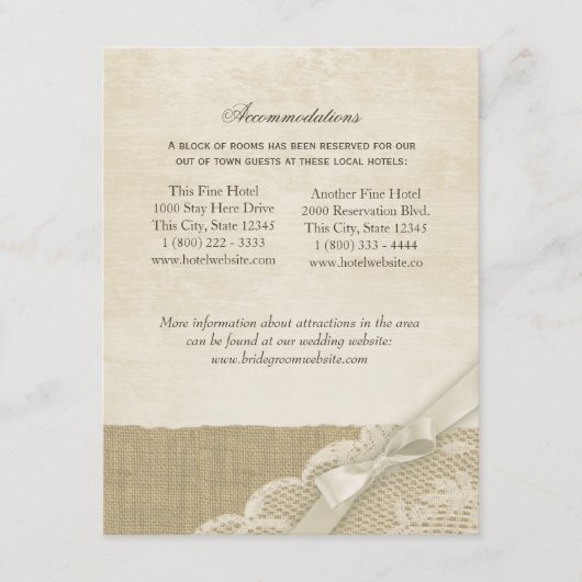 ヴィンテージレースとバーラップ情報カード エンクロージャーカード (正面)