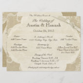 ヴィンテージレースとバーラップ結婚式 プログラムカード プログラム (正面/裏面)