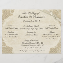 ヴィンテージレースとバーラップ結婚式 プログラムカード プログラム