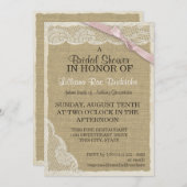 ヴィンテージレースとピンクボウブライダルシャワー 招待状 (正面/裏面)