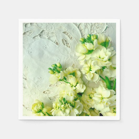 ヴィンテージレースと白ライラック スタンダードカクテルナプキン (正面)