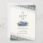 ヴィンテージレースと真珠のフローラ日付を保存 招待状 (正面)