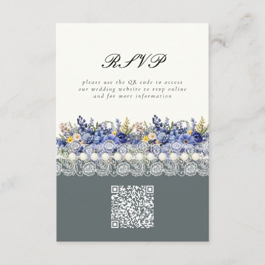 ヴィンテージレースと真珠フローラQRコード結婚s エンクロージャーカード (正面)