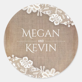 ヴィンテージレースと素朴バーラップ結婚ズ ラウンドシール