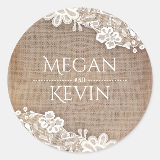 ヴィンテージレースと素朴バーラップ結婚ズ ラウンドシール (正面)
