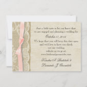 ヴィンテージレースと赤面ピンクボウ日付を保存 セーブザデート (裏面)