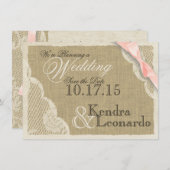 ヴィンテージレースと赤面ピンクボウ日付を保存 セーブザデート (正面/裏面)