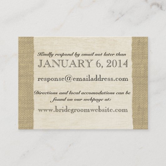 ヴィンテージレースとBurlapルックインサートカード エンクロージャーカード (正面)