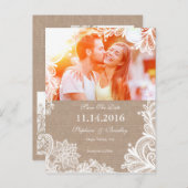 ヴィンテージレースとBurlap日付ポストカードの保存 案内ポストカード (正面/裏面)