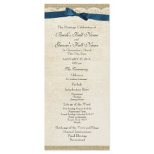 ヴィンテージレースアンドネイビーブルーボウ結婚式 プログラム