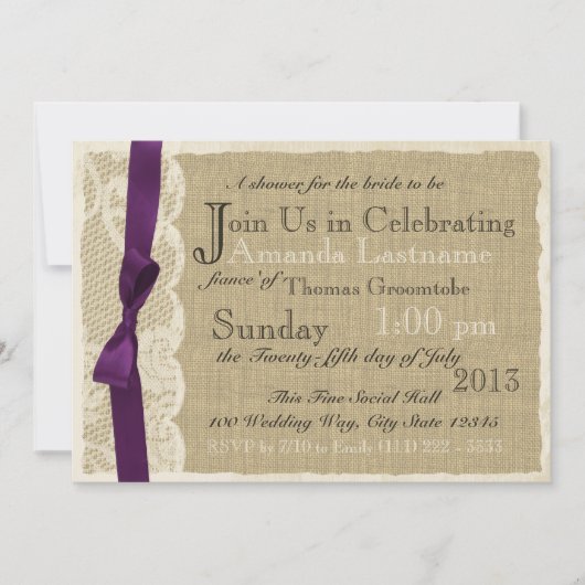 ヴィンテージレースアンドバーラップブライダルシャワー 招待状 (正面)