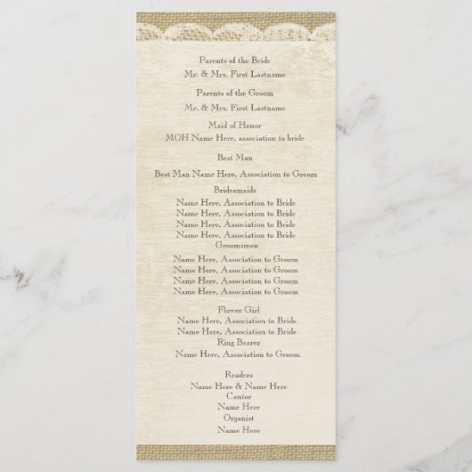 ヴィンテージレースアンドミントグリーンボウ結婚式 プログラム (裏面)