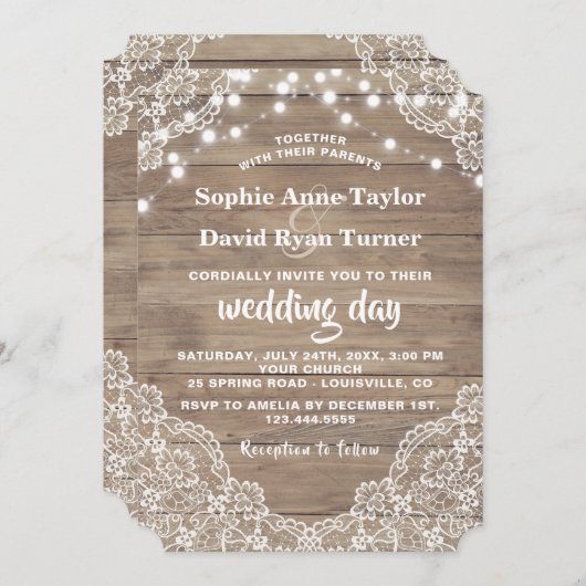 ヴィンテージレースオールドバーンストリングラ結婚イト 招待状 (正面/裏面)