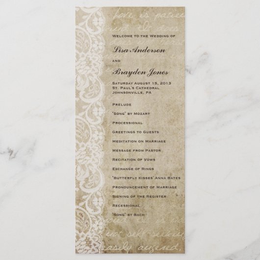 ヴィンテージレースオールドワールド結婚式 プログラム (正面)
