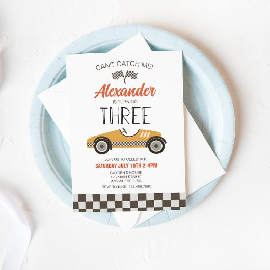 ヴィンテージレースカーイエローサード誕生日招待状 招待状
