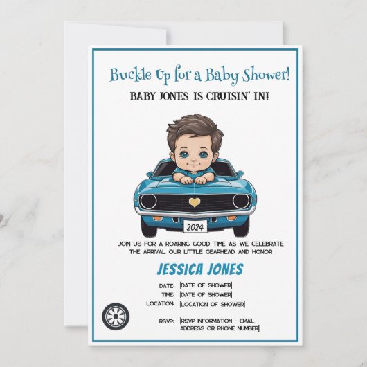 ヴィンテージレースカーテーマオーボーイベビーシャワー 招待状 (正面)