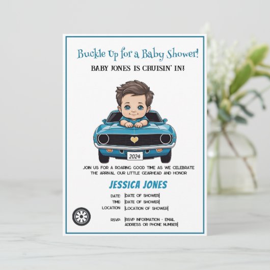 ヴィンテージレースカーテーマオーボーイベビーシャワー 招待状 (スタンド正面)