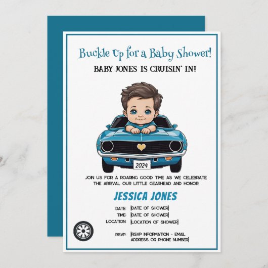 ヴィンテージレースカーテーマオーボーイベビーシャワー 招待状 (正面/裏面)