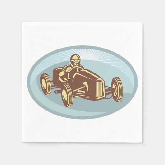 ヴィンテージレースカードライバークラシックモータースポーツアート スタンダードカクテルナプキン (正面)