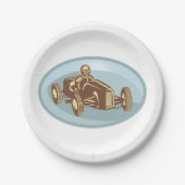 ヴィンテージレースカードライバークラシックモータースポーツアート ペーパープレート (正面)