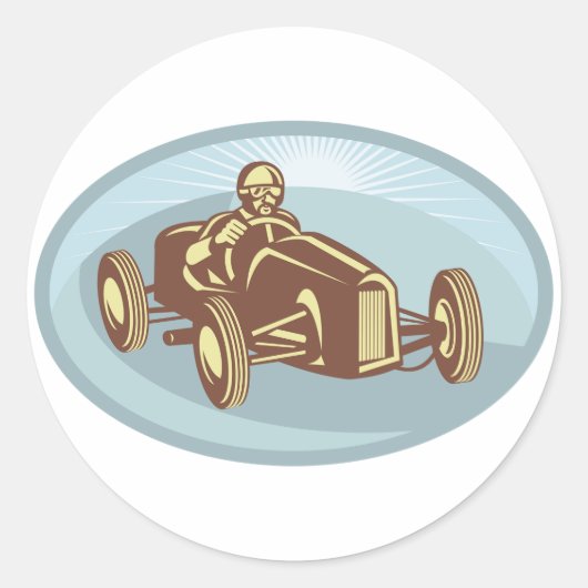 ヴィンテージレースカードライバークラシックモータースポーツアート ラウンドシール (正面)
