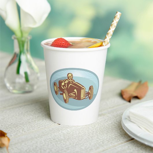 ヴィンテージレースカードライバークラシックモータースポーツアート 紙コップ