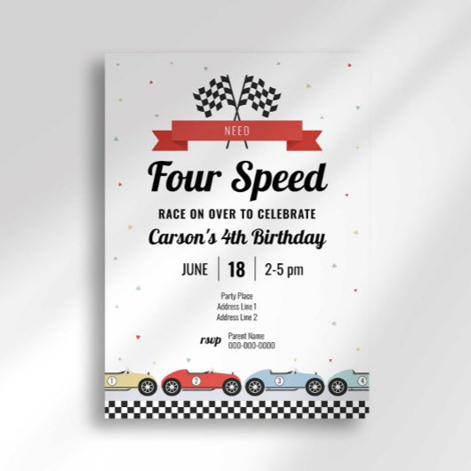 ヴィンテージレースカーニーズ4スピード誕生日招待状 招待状