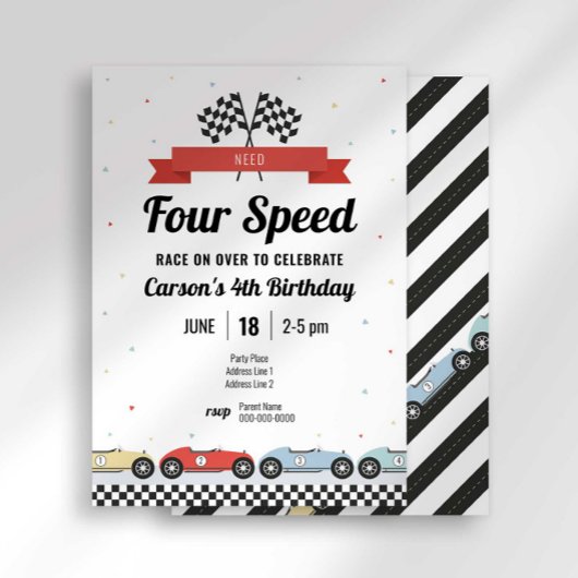 ヴィンテージレースカーニーズ4スピード誕生日招待状 招待状