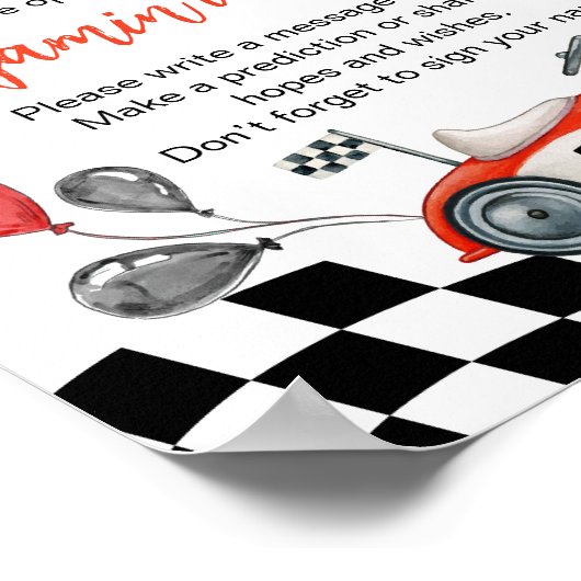 ヴィンテージレースカーパーティー誕生日タイムカプセル標識 ポスター (角)