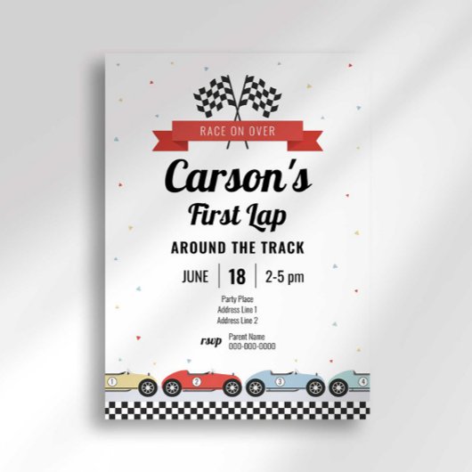ヴィンテージレースカーファーストラップ誕生日招待状 招待状